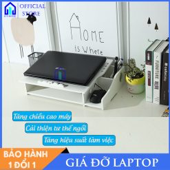 Giá để laptop để bàn bằng gỗ, có đế tản nhiệt, thiết kế thông minh