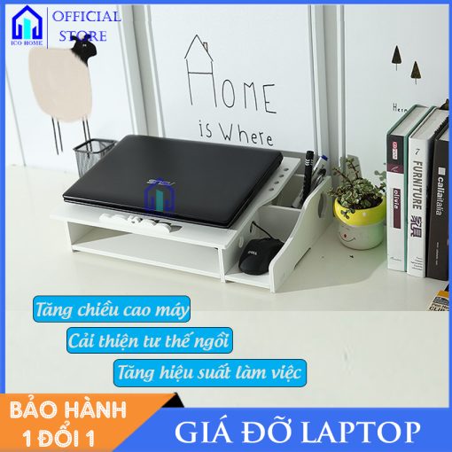 Giá để laptop để bàn bằng gỗ, có đế tản nhiệt, thiết kế thông minh