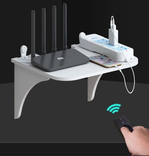 Kệ wifi treo tường không cần khoan để đầu thu kỹ thuật số, remote, điện thoại, chất liệu gỗ cao cấp