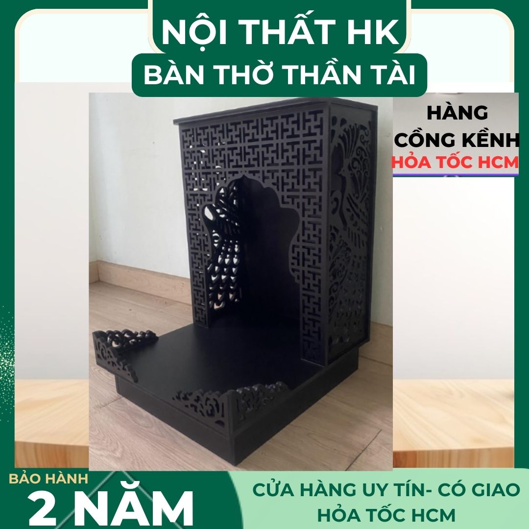 Bàn Thờ Ông Địa – Thần Tài màu đen khắc hình Phượng rất đẹp